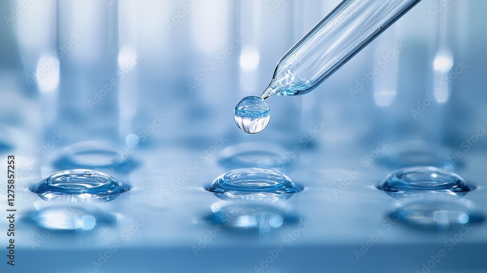 Poster liquid chromatography concept, high-resolution pipette tip transferring microdroplets with high accu