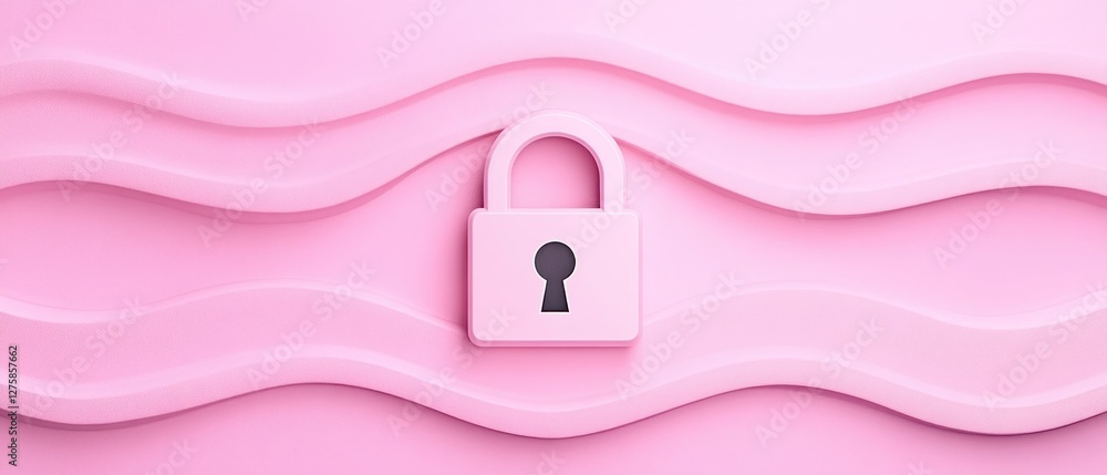 Poster pink padlock on abstract wavy background digital security concept illustration