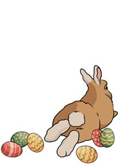 cute cartoon rabbit, Illustration of Easter Bunny with Colorful Eggs isolate on a transparent background. easter, spring illustration, Ukrainian Easter eggs pysanky