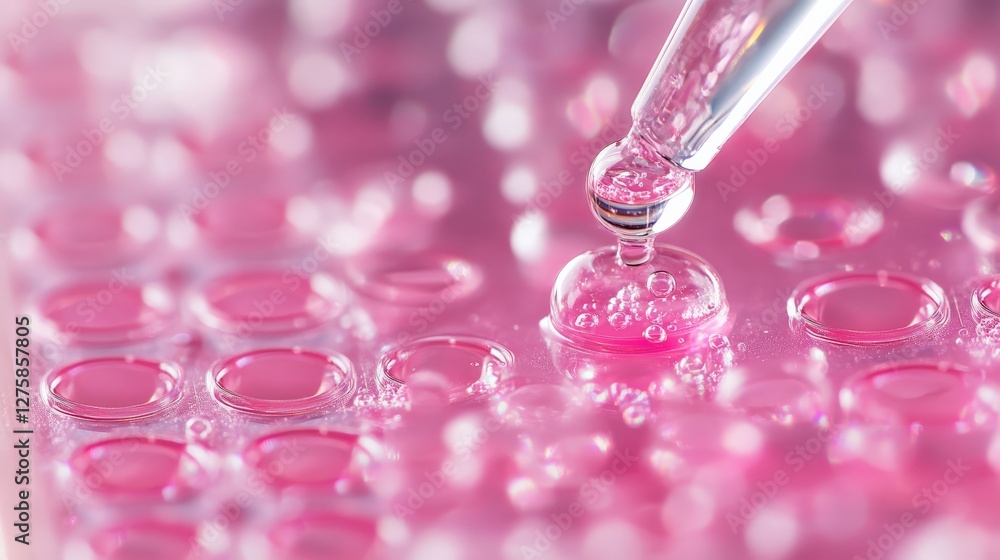 Poster macro image of tiny bubbles forming in an elisa plate well, detailed view of reaction process in imm