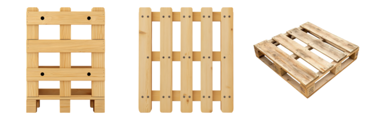 Wooden Pallets Collection for Packaging and Transport Isolated on transparent background