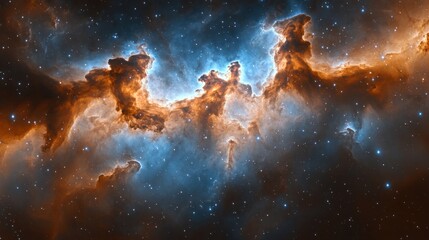 Fototapeta premium Cosmic Nebula: A Celestial Tapestry of Orange and Blue