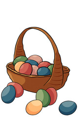 Easter basket full of Colorful cute eggs isolate on a transparent background. illustration. summer, greenery, easter, spring