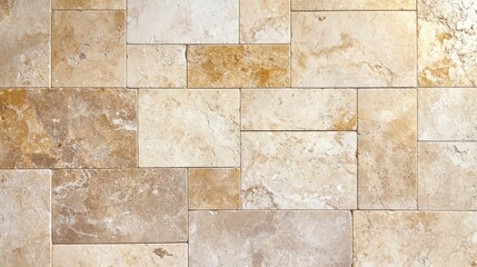 A close-up view of textured stone tiles in shades of beige and brown, creating a warm, inviting surface ideal for home decor or renovation projects.