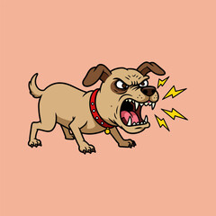 Angry Cartoon Dog Barking with Red Collar and Lightning Bolts