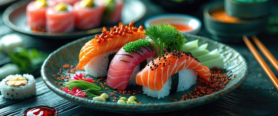 Savoring the Art of Sushi Culinary Presentation with Fresh Ingredients and Elegance