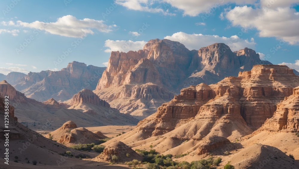 Aufkleber serene desert landscape with majestic mountains and open space for text or graphics