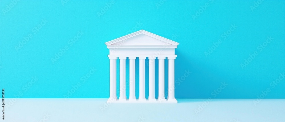 Poster White Classical Building Model against Blue Background Architectural Design Minimalist Structure