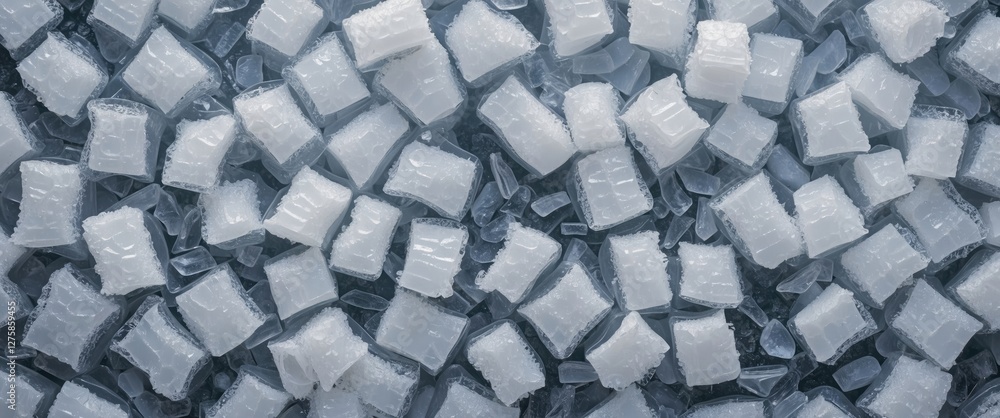 Poster dry ice pellets on a cool surface with clear space for text and product promotion in a minimalist la