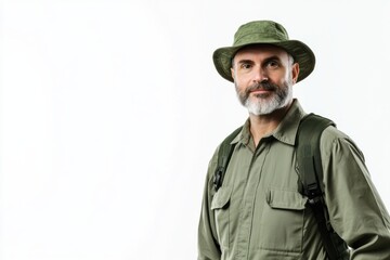 Fototapeta premium Ecologist stands confidently in studio setting showcasing passion for environmental research
