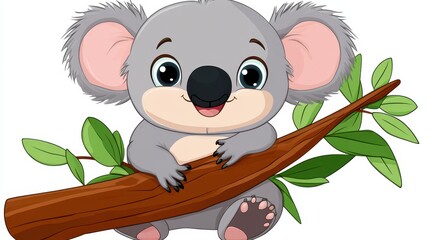 Adorable Koala on a Branch: A Delightful Cartoon Illustration