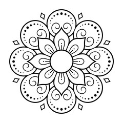Circular pattern in form of mandala with flower for Henna, Mehndi, tattoo, decoration. Decorative ornament in ethnic oriental style. Outline doodle hand draw vector illustration.