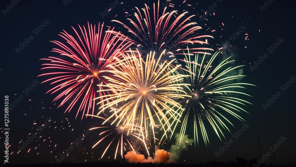 Poster vibrant fireworks display illuminating the night sky with space for custom text or branding