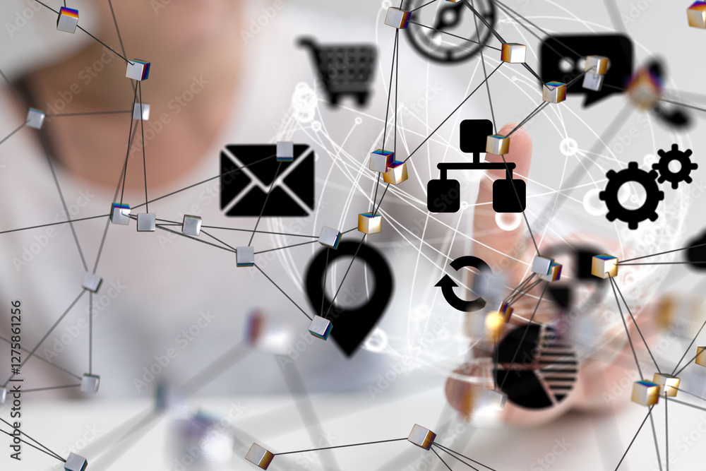 Poster neural network 3d illustration. big data and cybersecurity