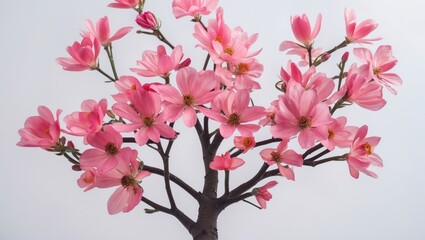 Fototapeta premium Pink Flowering Tree Branch Isolated on White Background with Space for Text Perfect for Spring or Floral-Themed Designs and Advertisements