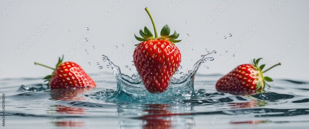 Aufkleber vibrant fresh strawberries splashing into clear water isolated on white background with space for te