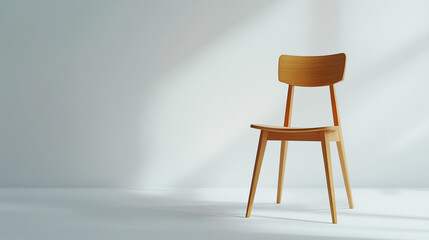 Minimalist wooden chair in a bright modern interior with soft lighting, symbolizing simplicity, elegance, and contemporary design.