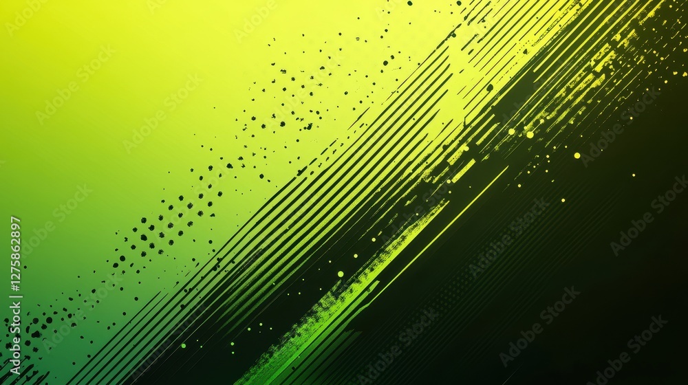 Poster abstract green and black grunge background with diagonal lines and splatters. ideal for dynamic desi