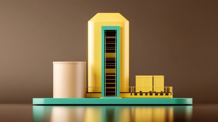 Naklejka premium Abstract Industrial Scene Yellow and Teal Geometric Forms