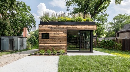 Modern Tiny House with Green Roof, Urban Backyard
