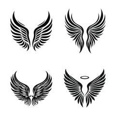Tribal wing design set isolated on white for logo, tattoo, and fantasy art