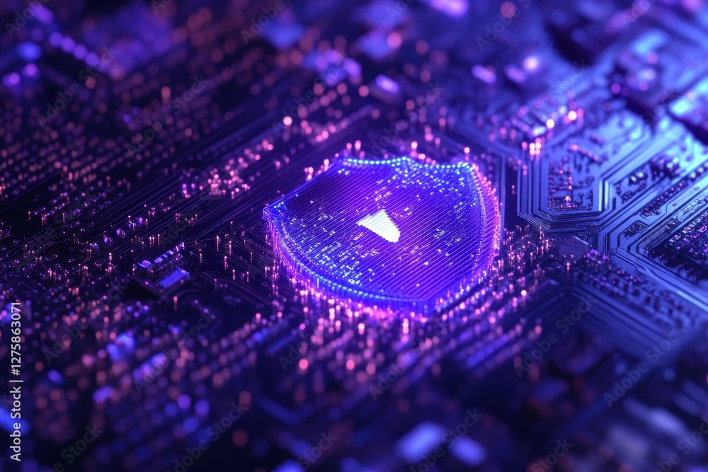 Poster digital security concept represented by shield on circuit board