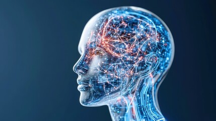 AI , glowing neural networks, digital circuits, cybernetic , holographic interfaces