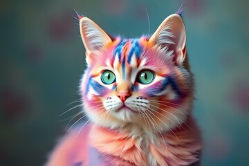 Fototapeta premium image d'un très jeune chat roux aux poils longs et qui a de très beaux yeux bleus