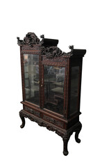 old wooden chest on white and transparent background