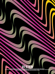 Abstract colorful 70s background vector. Vintage retro wallpaper with multicolored stripes and wavy lines. 1970s color illustrations suitable for posters, banners, decorative objects, wall art, etc.