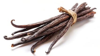 Bundle of Vanilla Beans on White Background