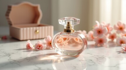 An elegant perfume bottle with a beautifully designed cap