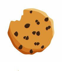 Fototapeta premium Illustration of a bitten choco chip cookie, can be used for illustrations in children's books or design compositions in the cake business, a simple flat vector design.