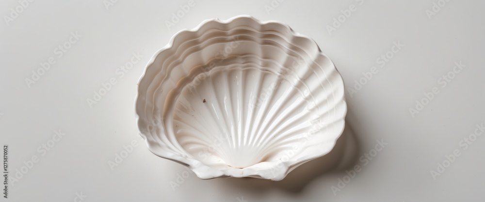 Poster white sea shell with text space isolated on a light background for creative design and presentation 