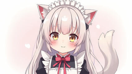 Kawaii anime catgirl in a frilly maid outfit