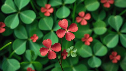 Red Clover Blossoms Surrounded by Lush Green Leaves in a Vibrant Nature Setting