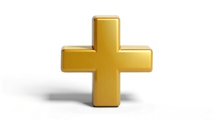 Obraz premium Golden Plus Sign, 3D Render, White Background