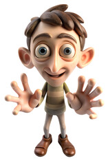 Fototapeta premium Friendly 3D Cartoon Character with Expressive Eyes and Playful Hand Gesture on a White Background, Perfect for Animation, Marketing, and Digital Art.