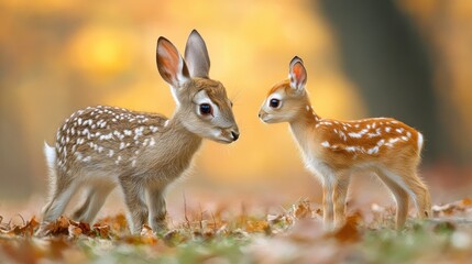Obraz premium Adorable Fawn Duo in Autumnal Forest