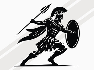 Spartan Warrior Silhouette Black Color |Ancient Greek Soldier Clipart and Vector Art