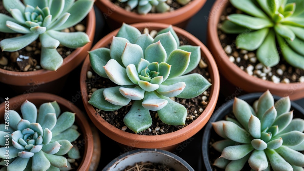 Aufkleber succulent plants in terracotta pots with empty space for custom text display and greenery aesthetic