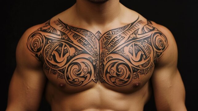 Intricate Tribal Chest Tattoo Design