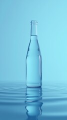 A transparent glass bottle filled with water