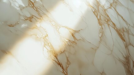 Elegant marble surface showcasing soft white tones enhanced by delicate golden veining, illuminated by gentle sunlight.
