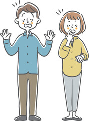 ビックリする夫婦　全身　ベクター