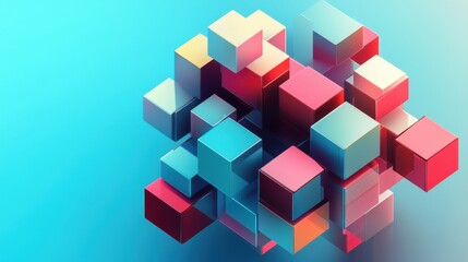 Obraz premium Abstract Composition of Colorful Cubes on Blue Background