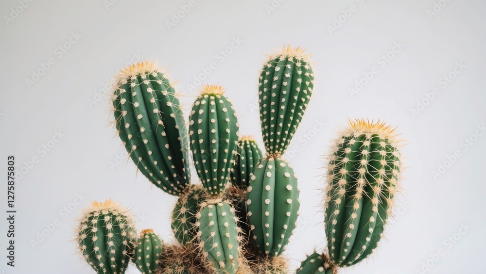 Poster mammillaria cactus cluster isolated on white background with space for text ideal for botanical illu