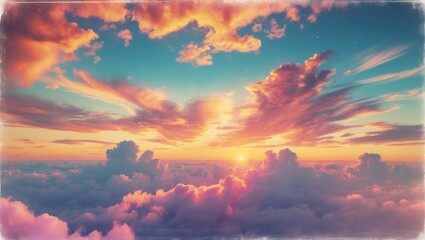 Vibrant Sunset Over Clouds with Colorful Sky and Ample Space for Creative Text and Graphics