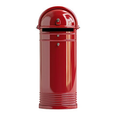 Vintage red mailbox standing against a white backdrop isolated on png transparent background, cut out