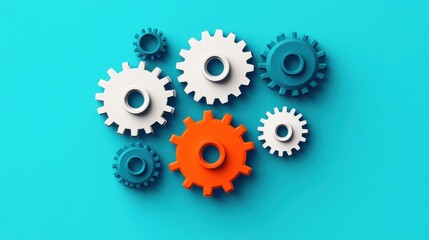 Colorful Interlocking Gears on a Blue Background
